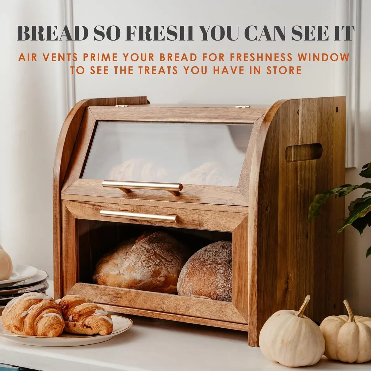Arise Acacia Wooden Bread Bin for Kitchen - Image 2
