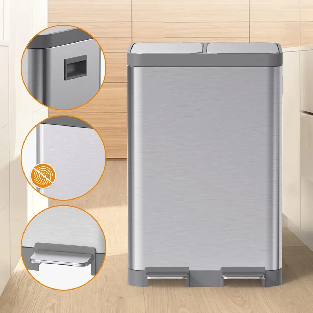 Kitchen Bin Dual Step Trasn Can Recycling Garbage - Image 2