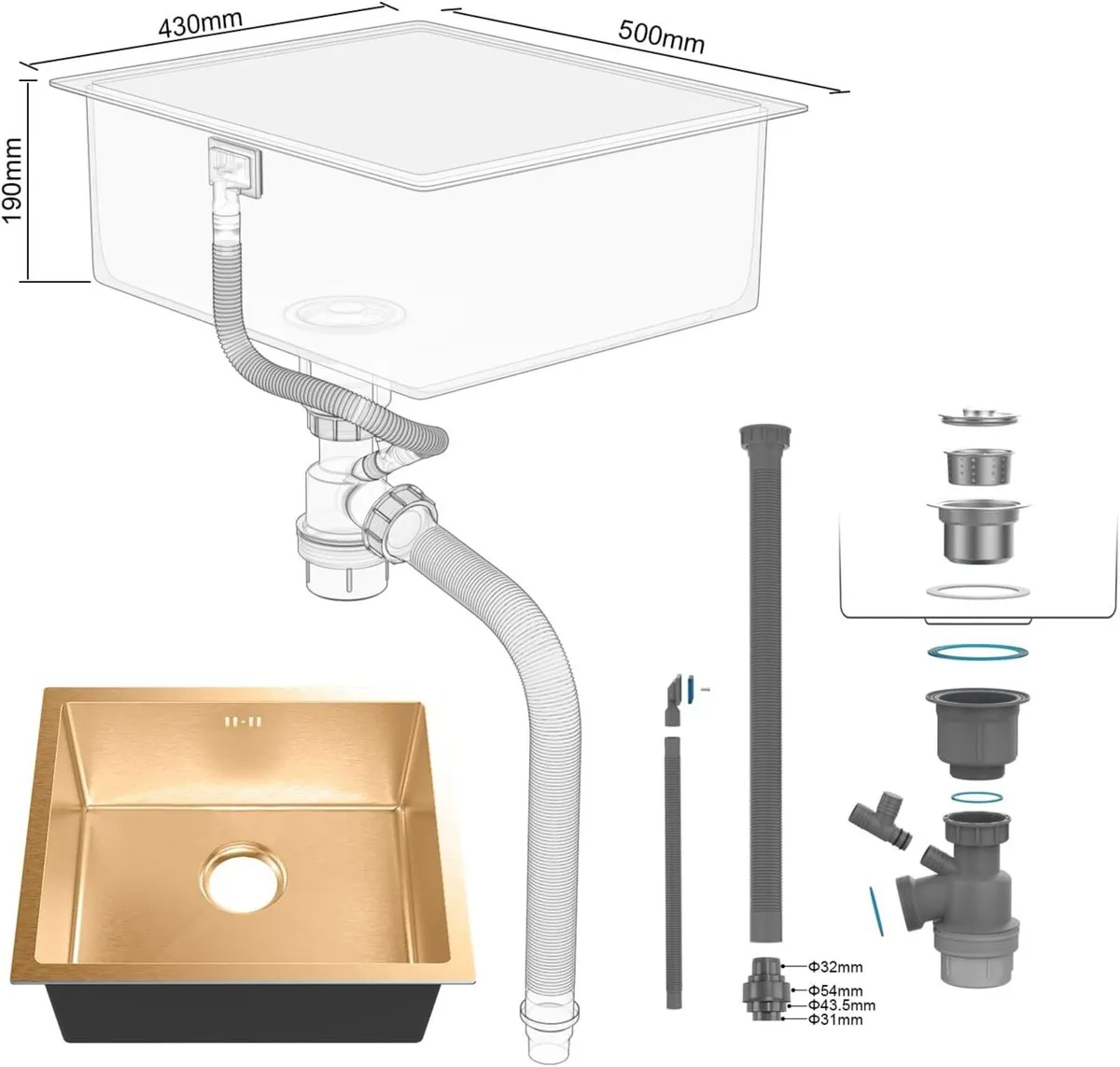 M85043g Stainless Steel Kitchen Sink 50x43CM - Image 4