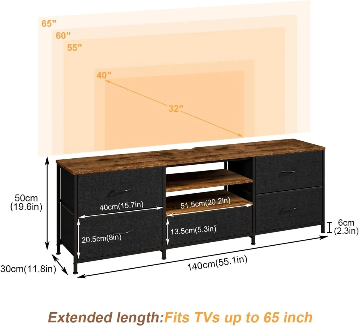 TV Stand Cabinet Unit with 5 Drawers 140 - Image 3