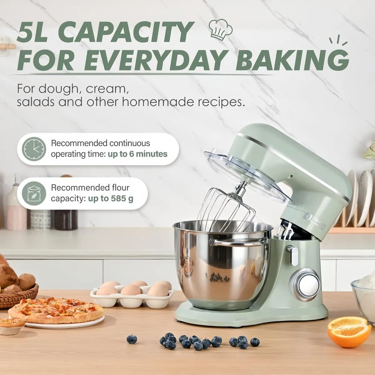 Stand Mixer 4.5L+5L Dual Bowl Food for Home - Image 2