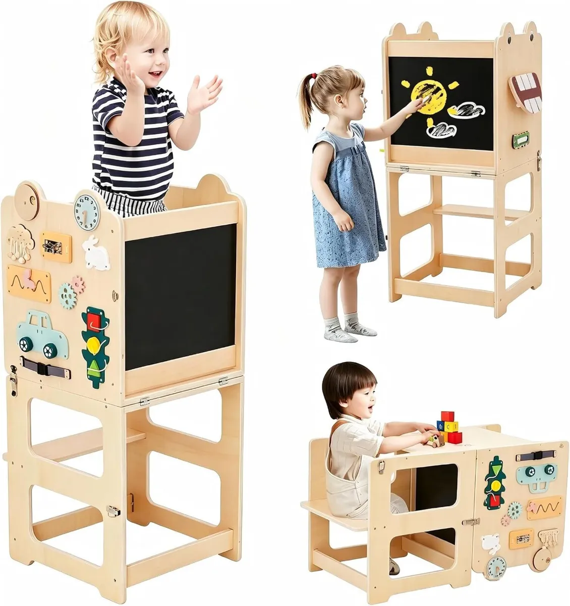 Kids Step Stool Wooden Learning Tower Kitchen - Image 1