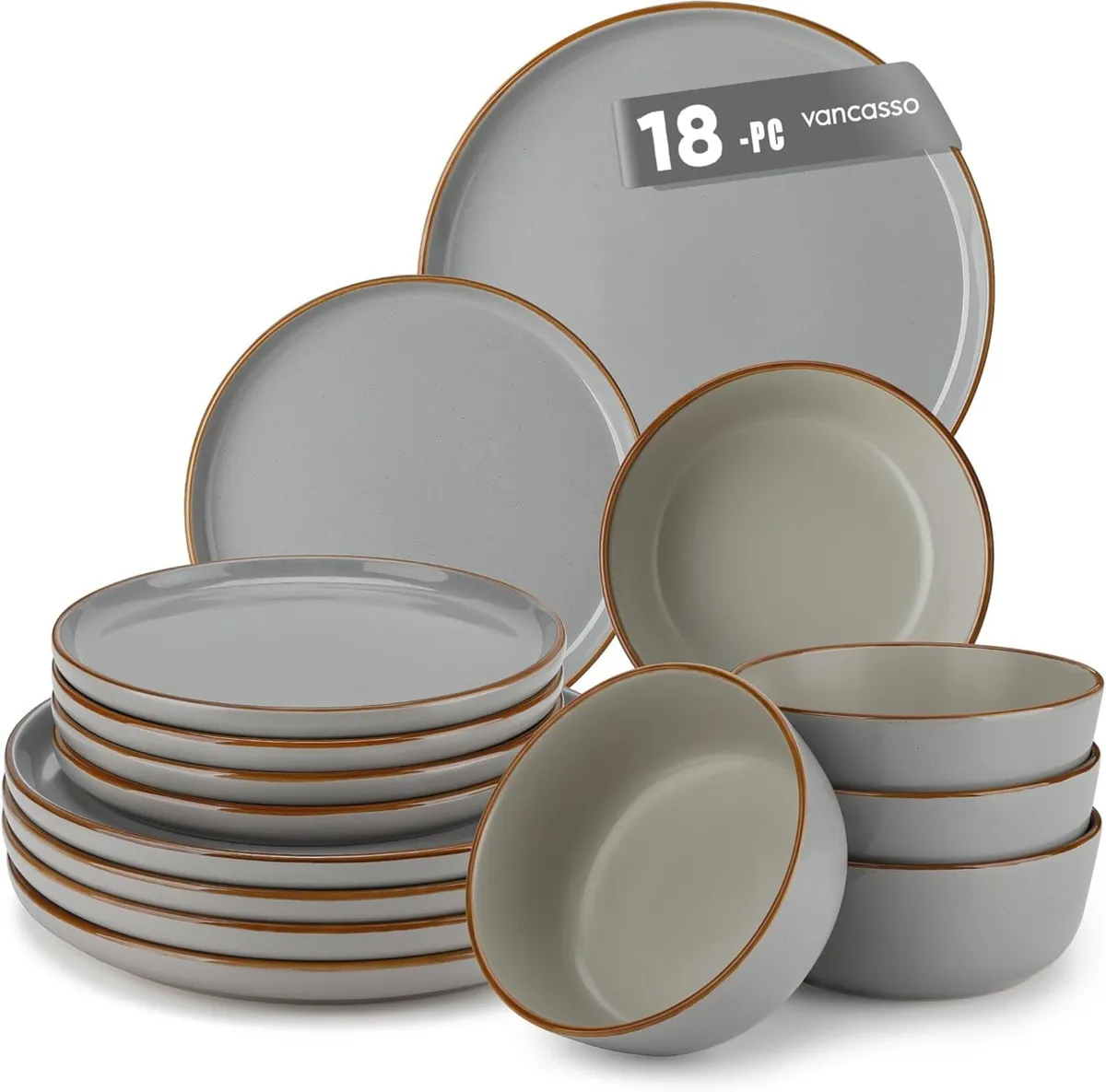 Reno Stoneware Dinner Set for 6 18 Pieces - Image 1