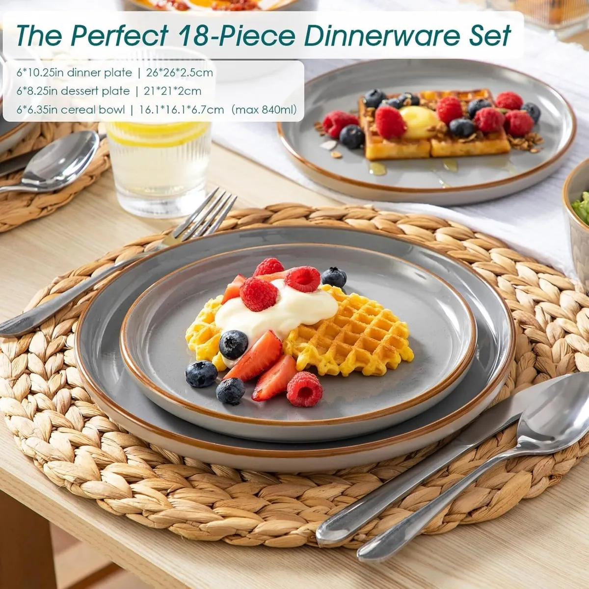 Reno Stoneware Dinner Set for 6 18 Pieces - Image 3