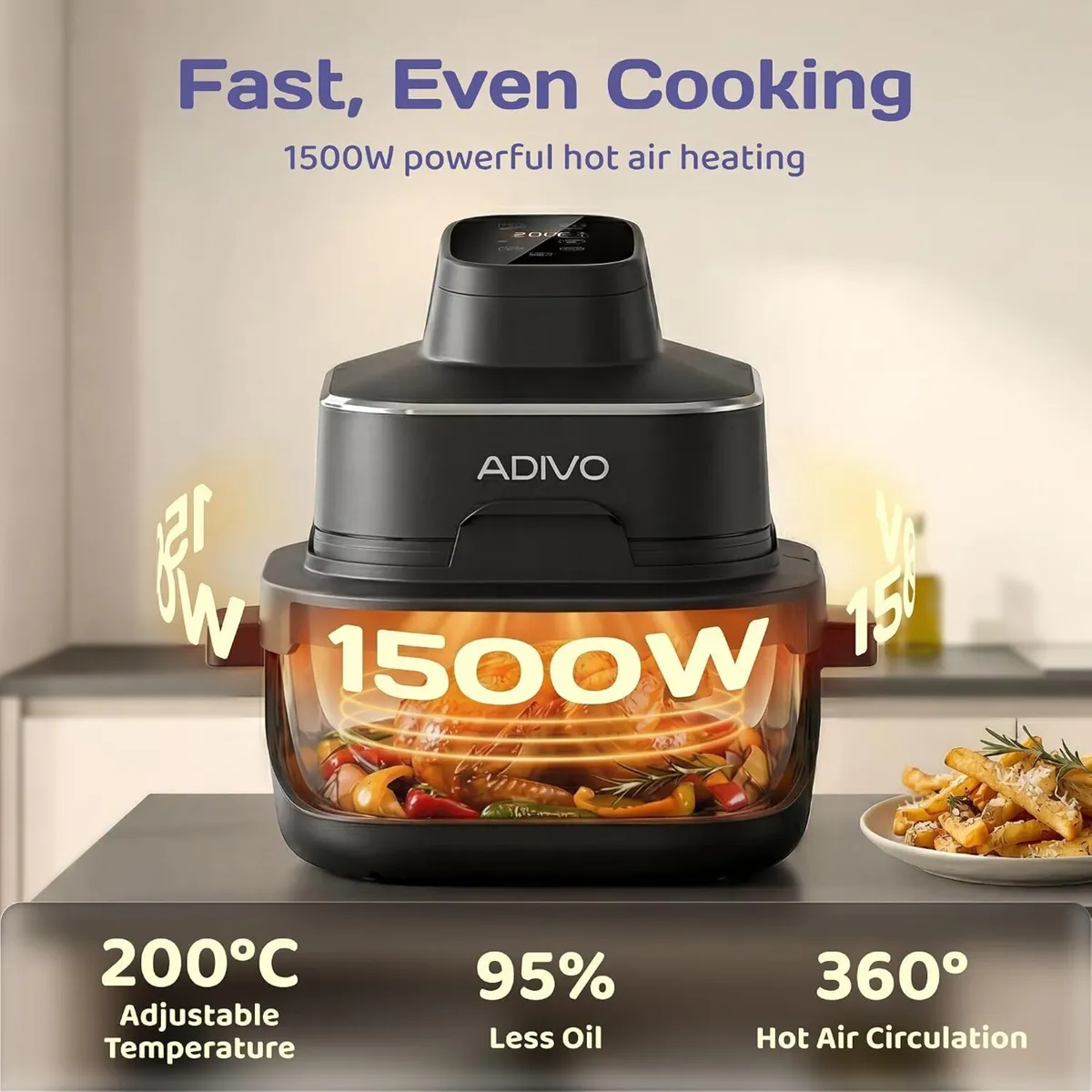 Glass Air Fryer with 4L and 1.5L Clear - Image 3