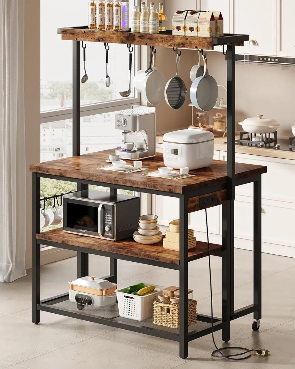Kitchen Island with Power Outlet Table Folding Top - Image 1