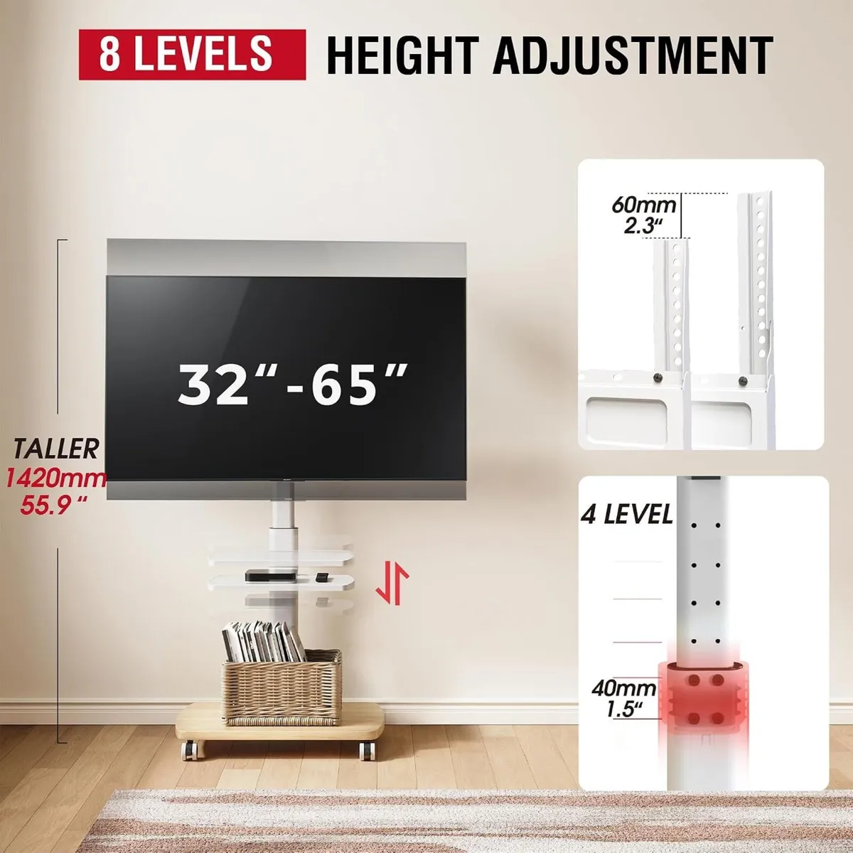 Mobile TV Stand for 32-65 Inch Tvs Up - Image 2