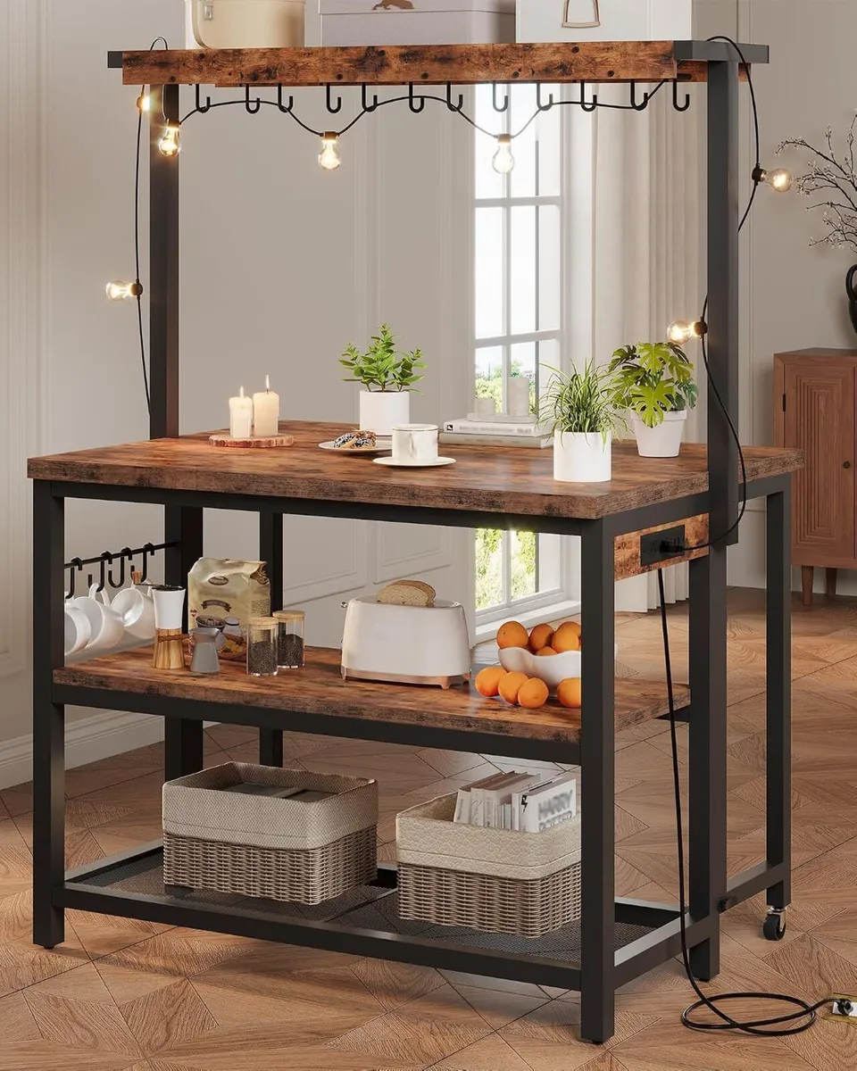 Kitchen Island with Power Outlet Table Folding Top - Image 4