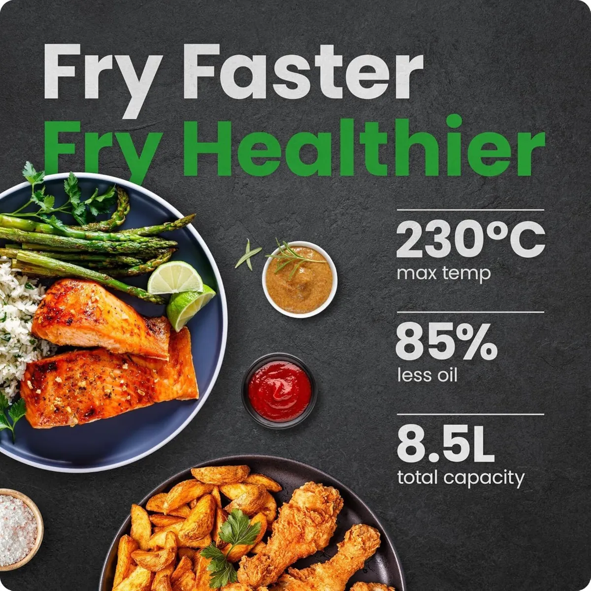 8.5L Compact Air Fryer 230degreesc 6-In-1 Turbofry - Image 2