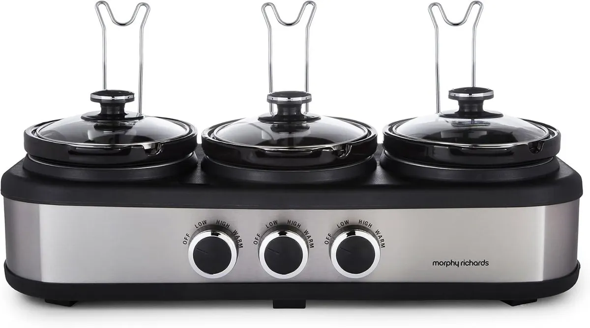 3.9L Trioserve Three Pot Slow Cooker Ceramic Pots - Image 1