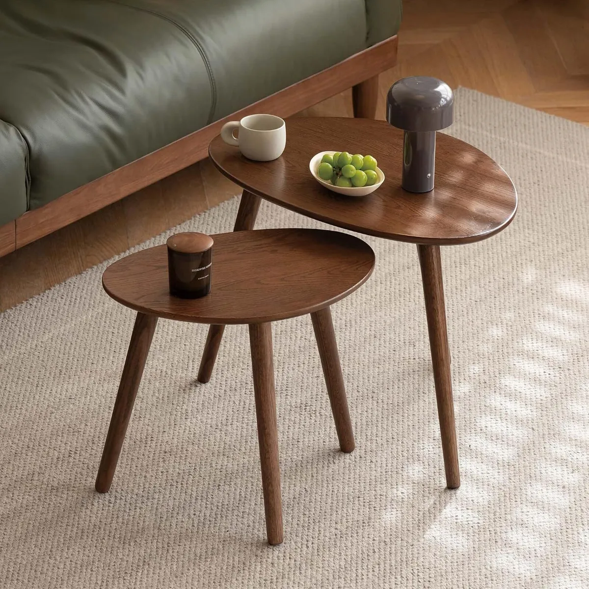 Solid Wood Nesting Table Modern Oval Coffee - Image 1