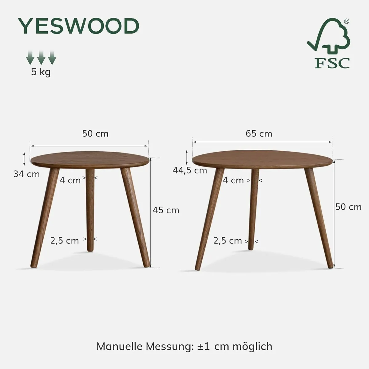 Solid Wood Nesting Table Modern Oval Coffee - Image 2