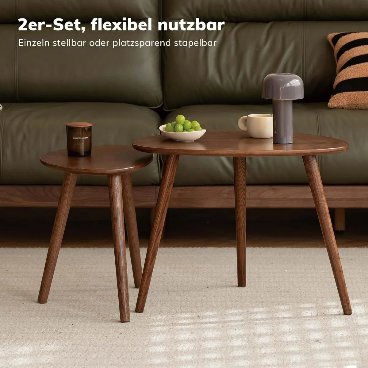 Solid Wood Nesting Table Modern Oval Coffee - Image 4