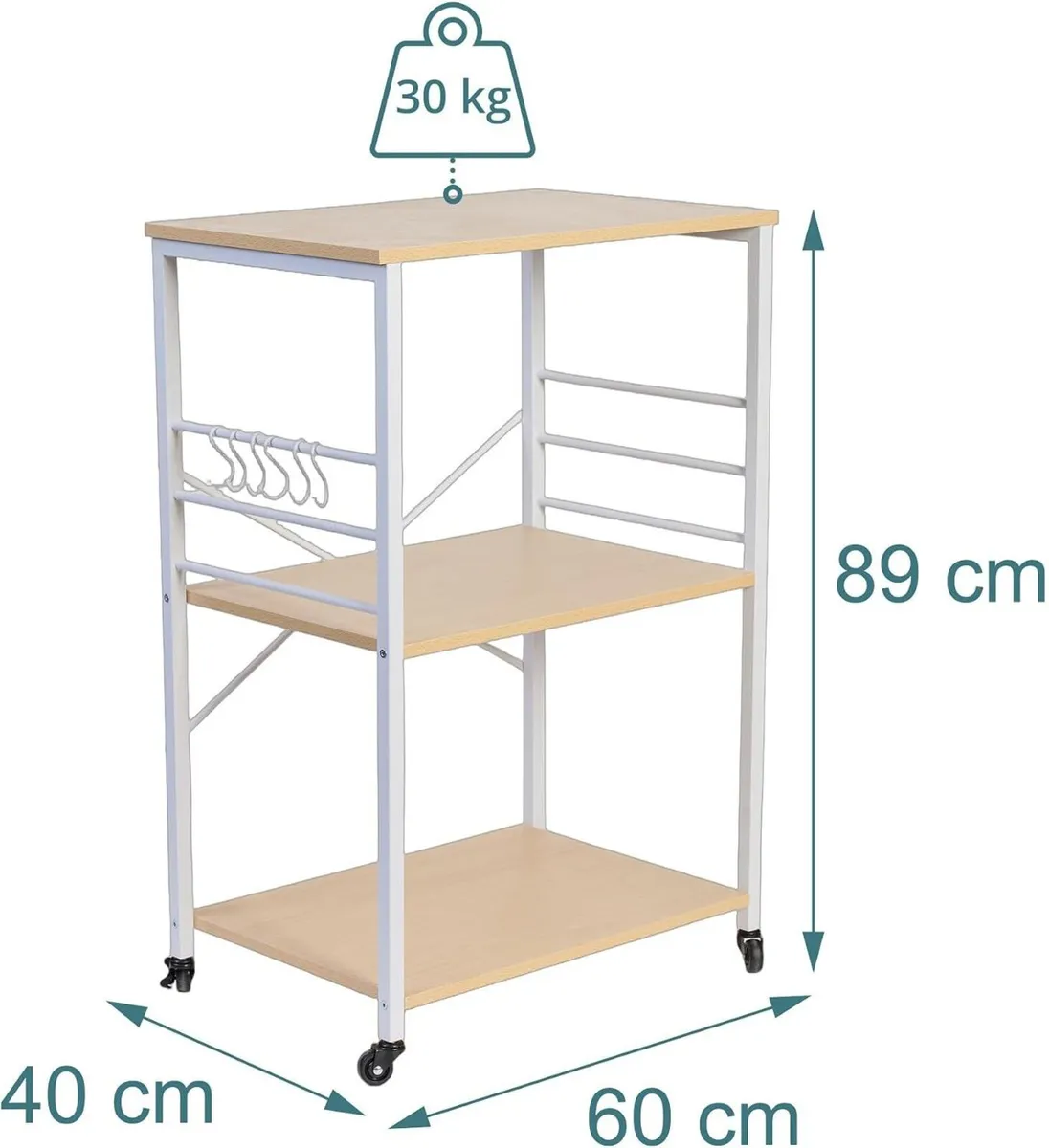Kitchen Trolley 3 Shelves 6 S-Hooks - Image 4