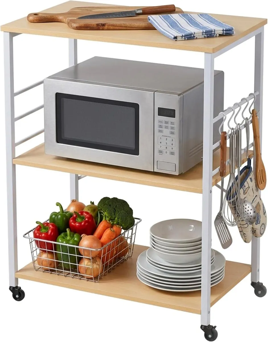 Kitchen Trolley 3 Shelves 6 S-Hooks - Image 1