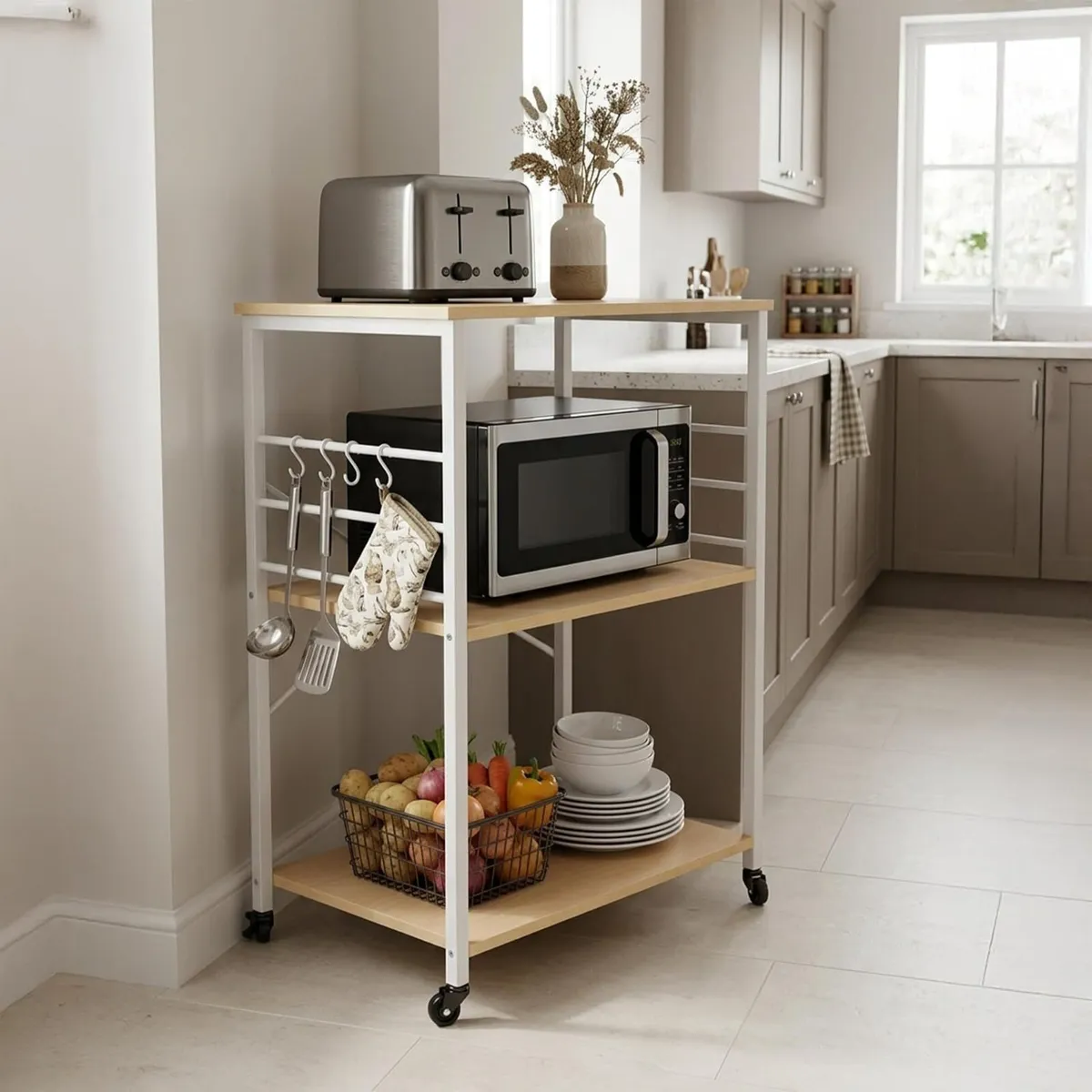 Kitchen Trolley 3 Shelves 6 S-Hooks - Image 2