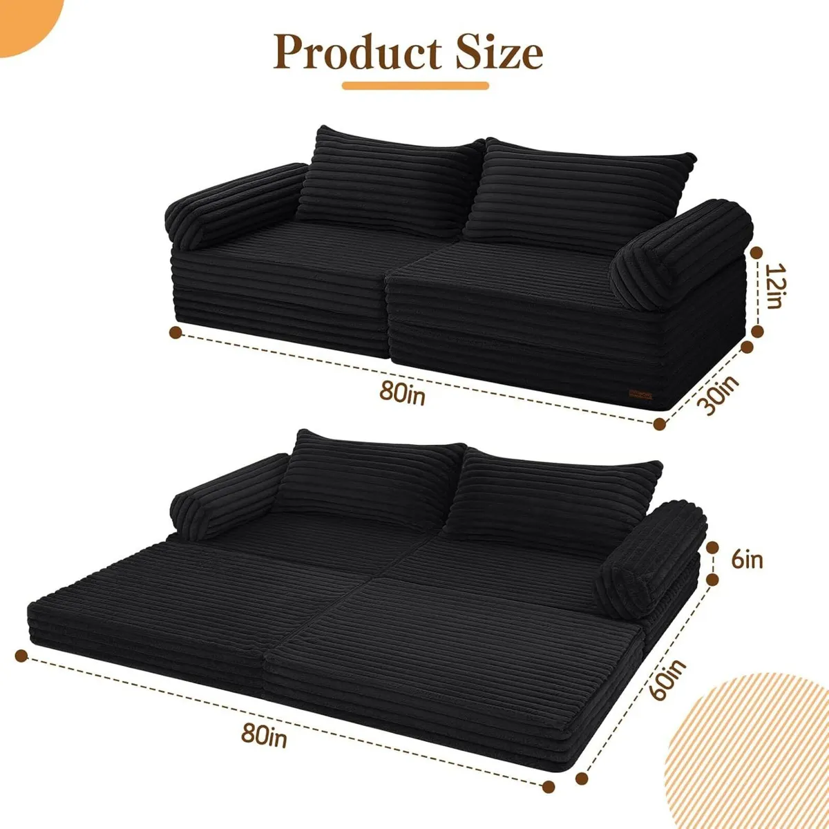 Convertible Sofa Bed Split Floor Boneless Couch - Image 2