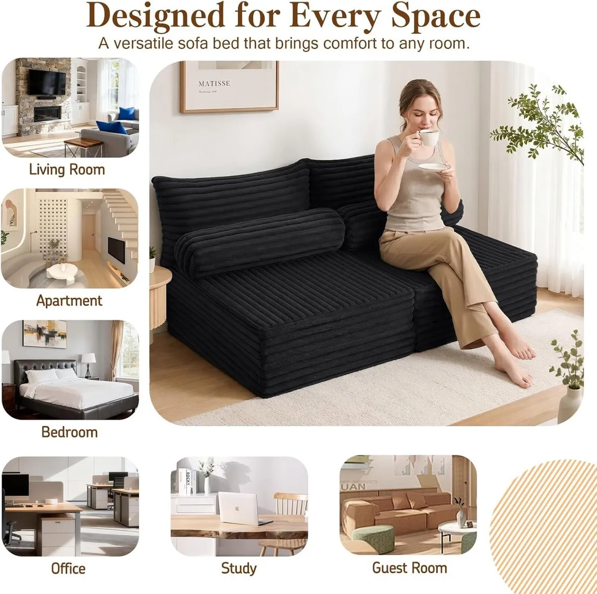 Convertible Sofa Bed Split Floor Boneless Couch - Image 4
