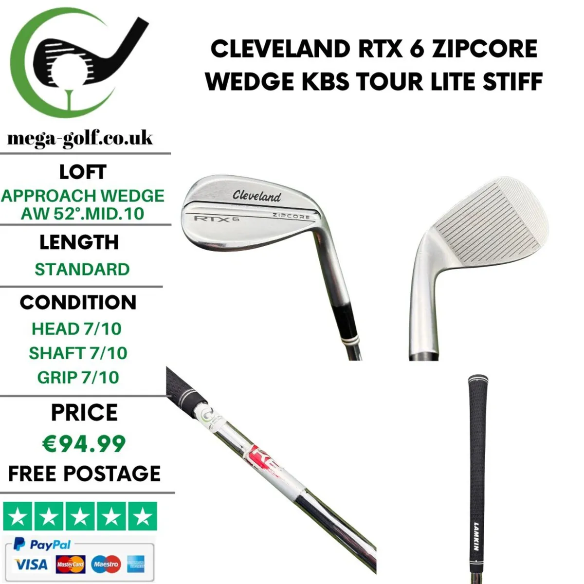 Cleveland RTX 6 Zipcore Wedge Aw 52°.Mid.10 - Image 1