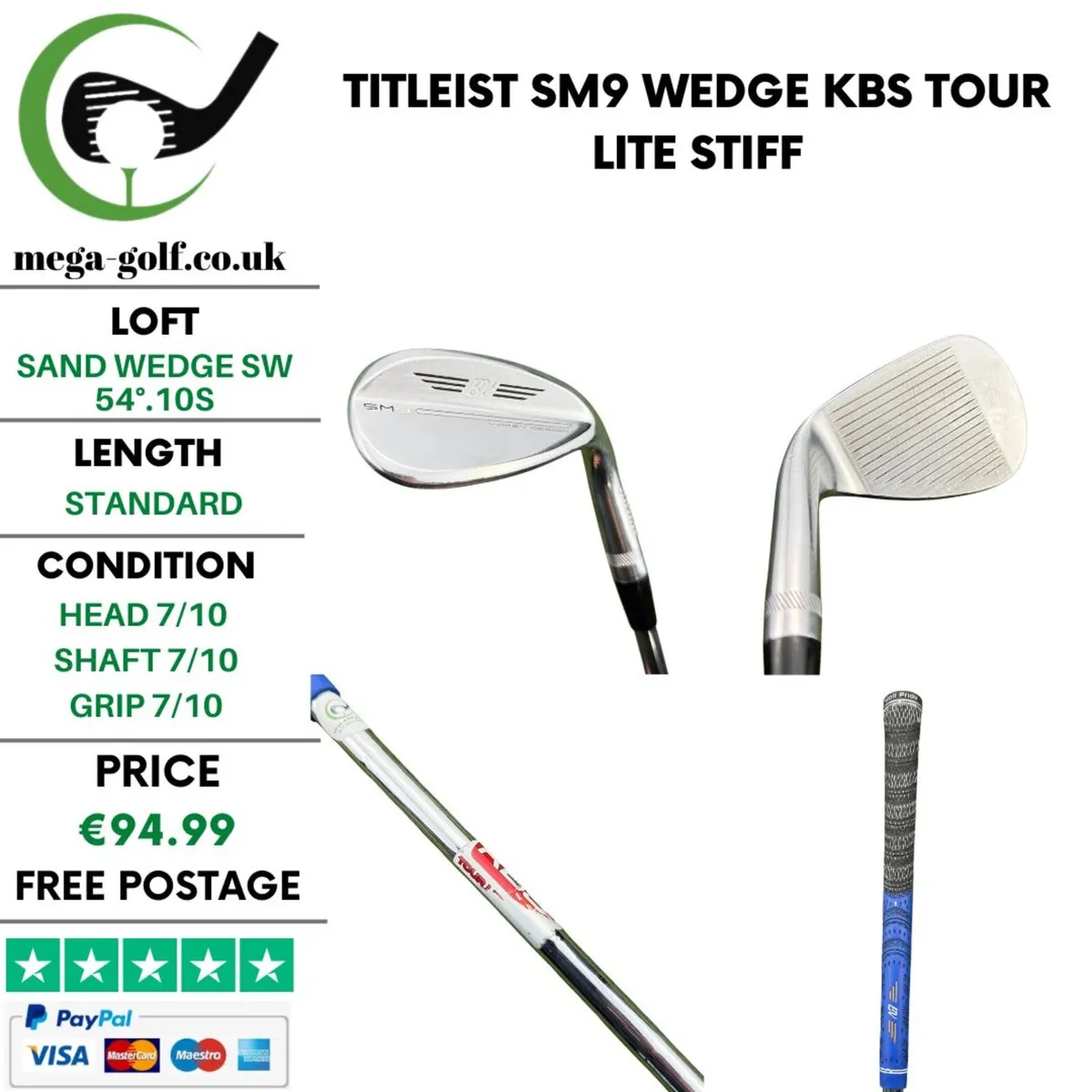 Titleist SM9 Wedge Sw 54°.10S /Kbs Tour Lite Stiff - Image 1