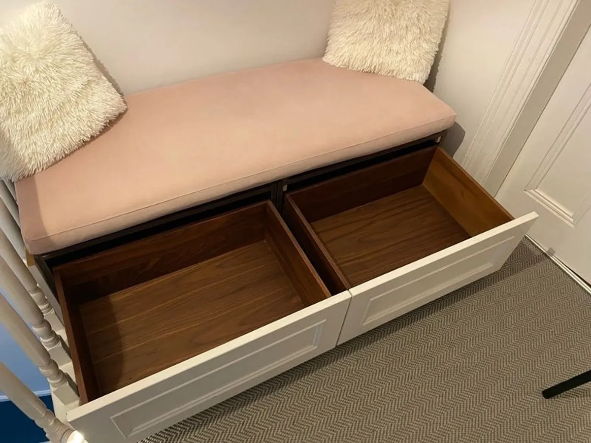 handmade storage bench/window seat with two large built-in drawers and a comfortable upholstered cushion - Image 2