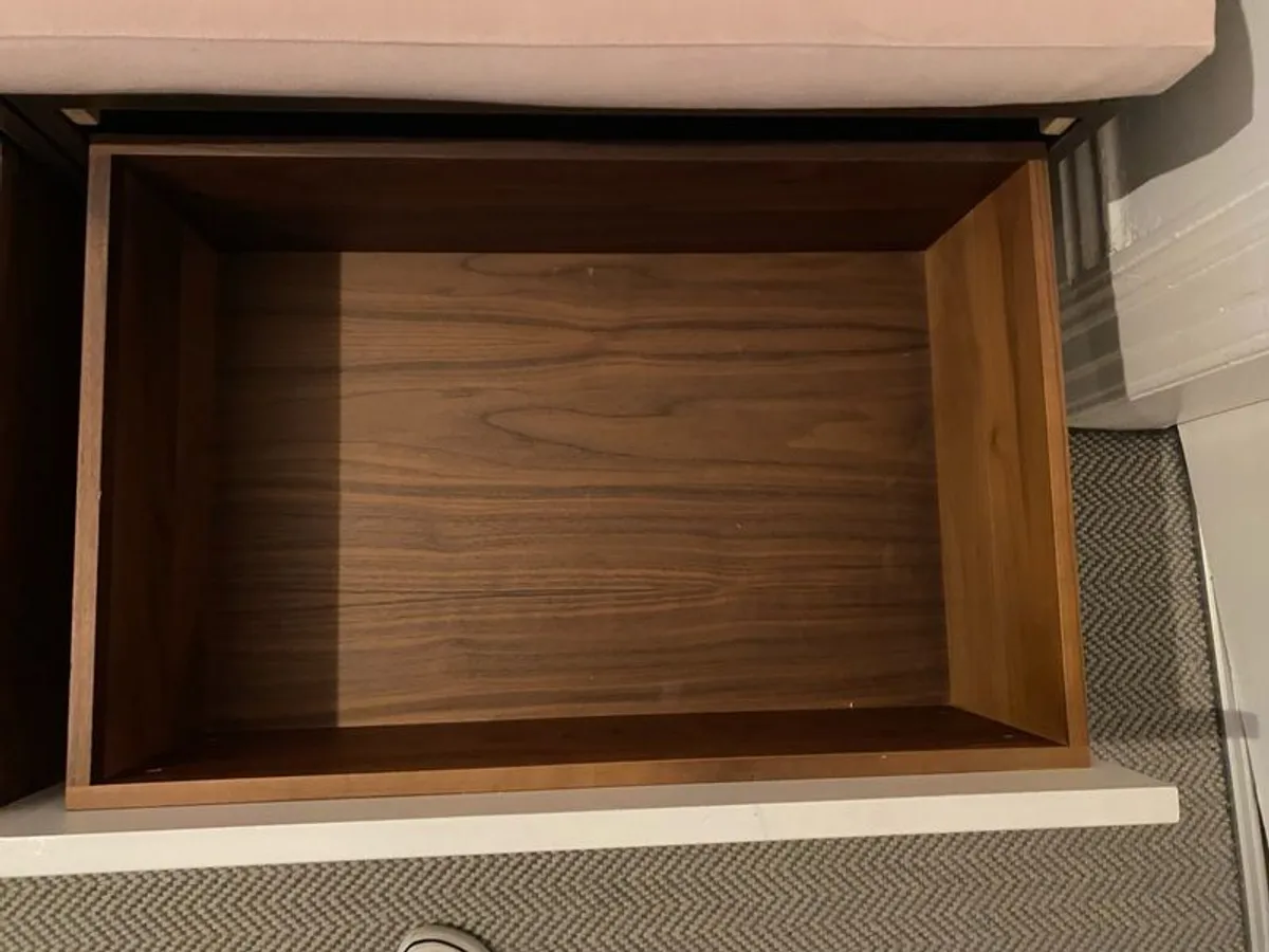 handmade storage bench/window seat with two large built-in drawers and a comfortable upholstered cushion - Image 3