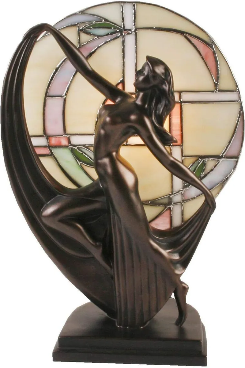Art Deco Dancer Bronze Lady Figure Lamp Glass