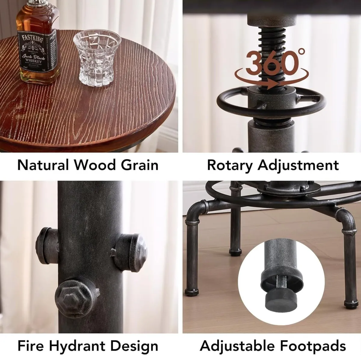Industrial Bar Table 31.5-41.3" Adjustable Pub - Image 4