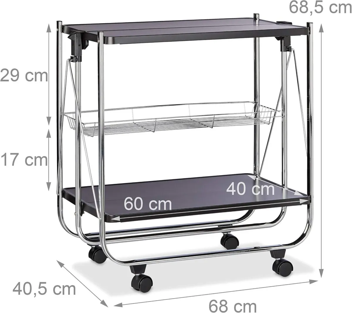 Foldable Serving Trolley 4 Wheels 2 Shelves Basket - Image 4