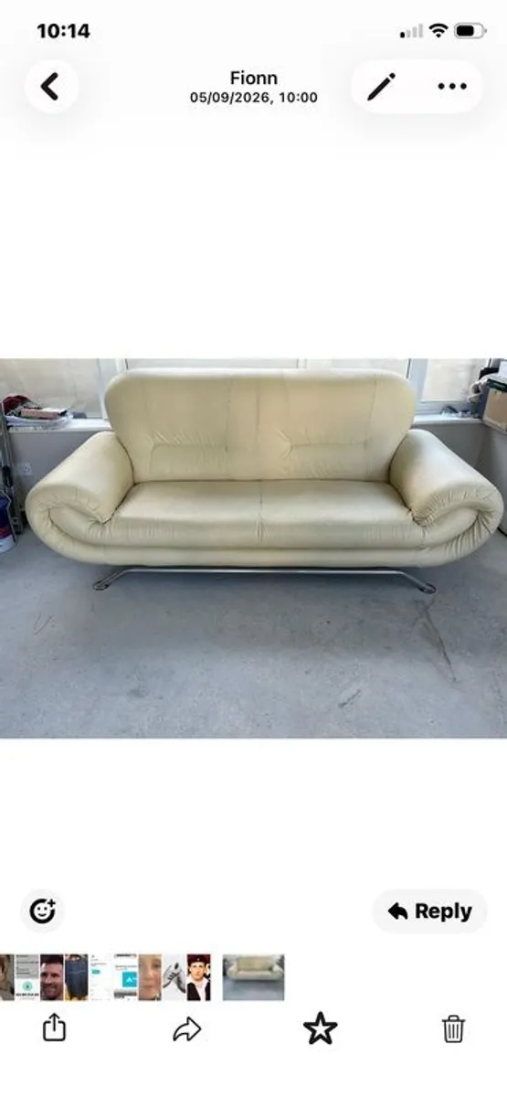 Cream Leather Two Seater Couch
