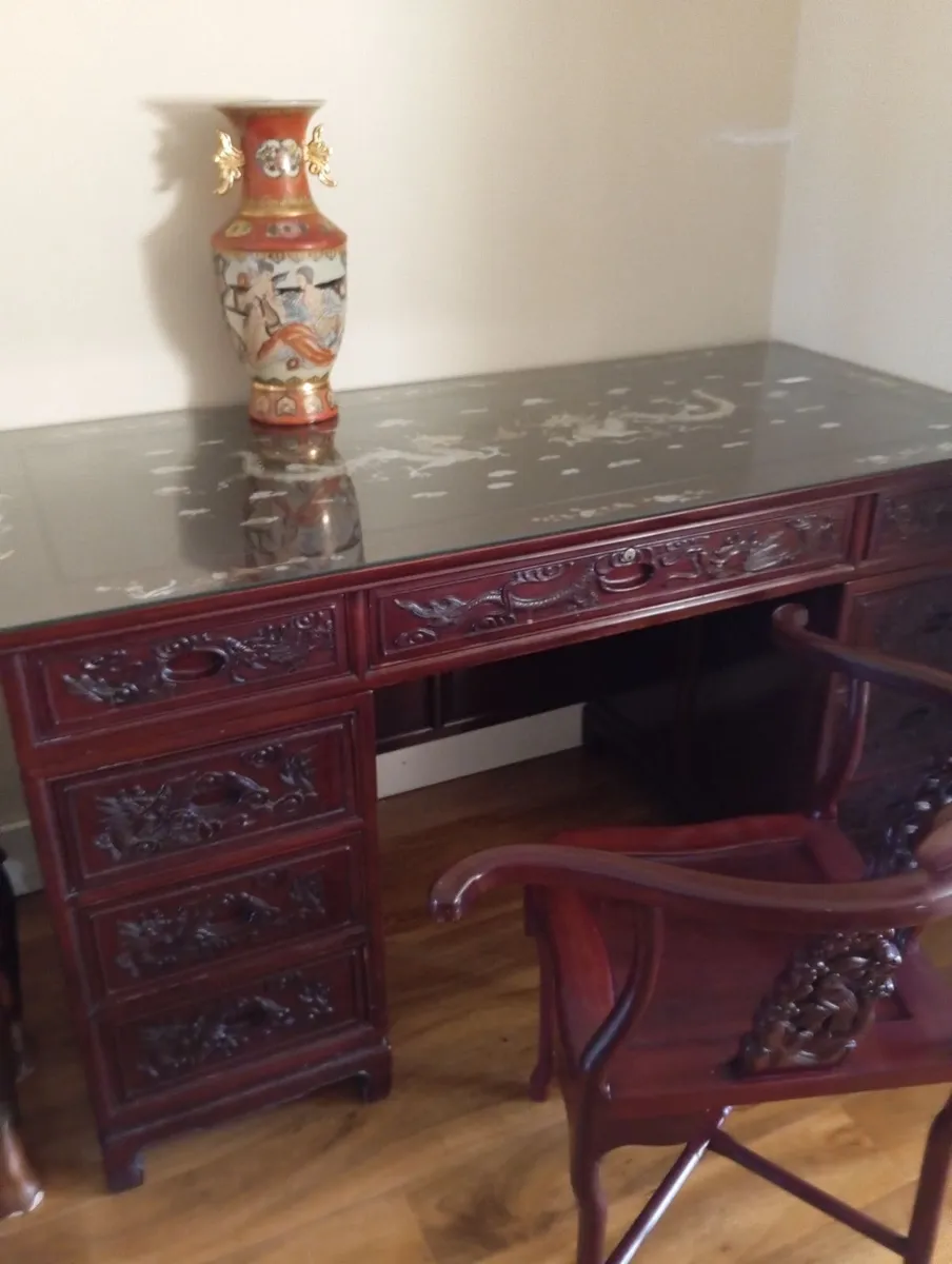Antique Chinese desk and chair - Image 1