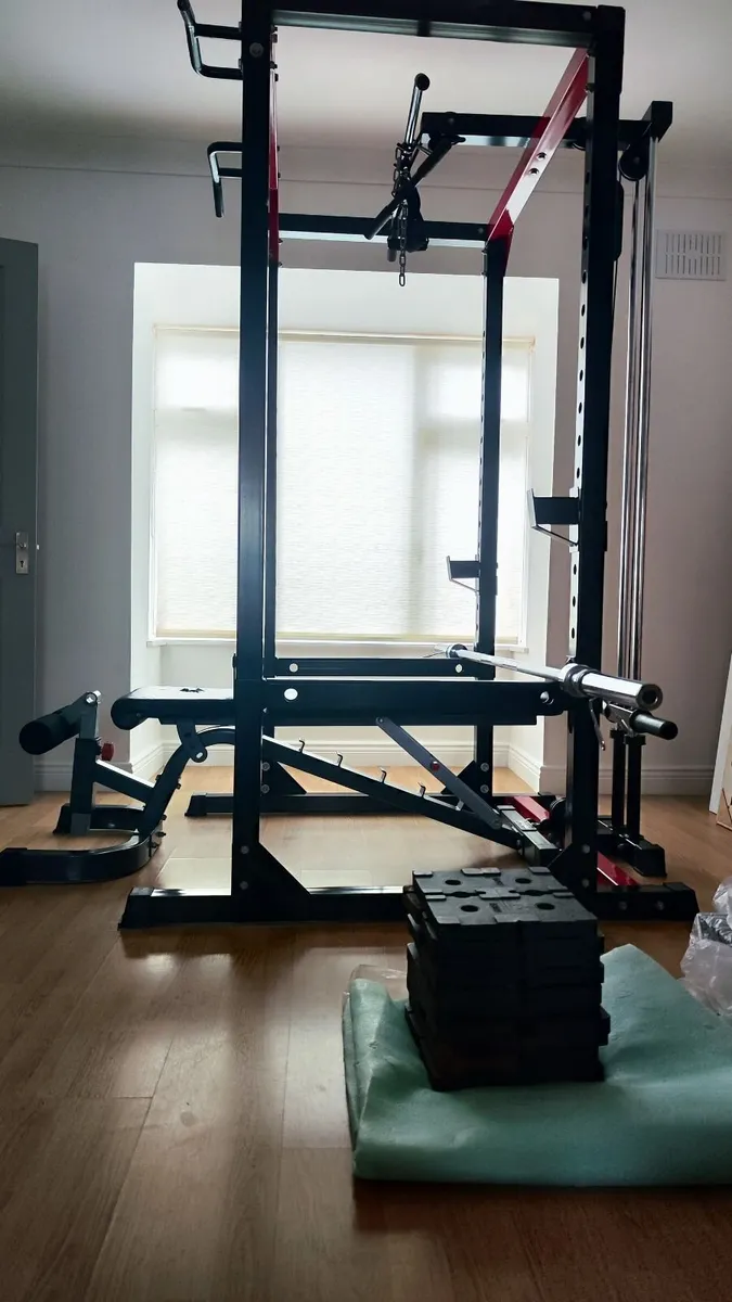 Gym Heavy Power Rack +Lat/Low Pulley+bench+7ft bar - Image 2