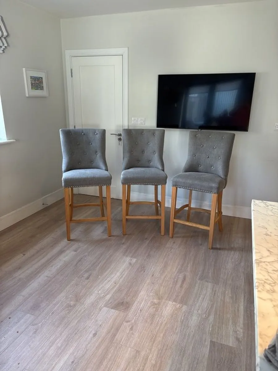 3 x EZ Living Carter Grey Fabric Bar Stool - Oak Legs - Image 1