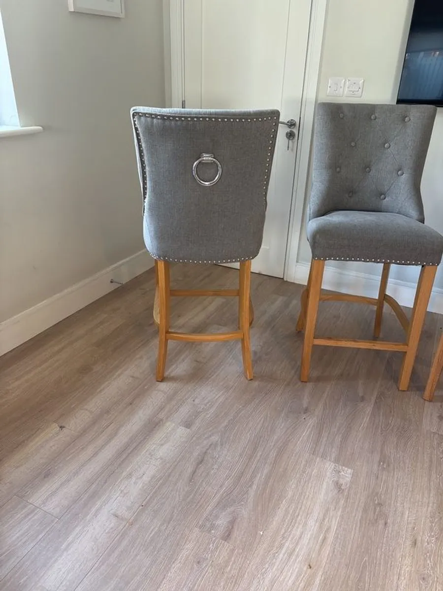 3 x EZ Living Carter Grey Fabric Bar Stool - Oak Legs - Image 3