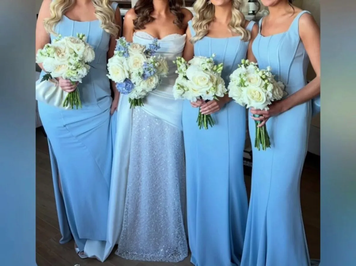 3 Baby Blue Crepe Bridesmaid Dresses - Image 4