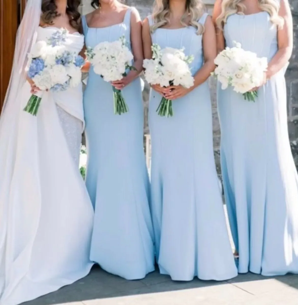 3 Baby Blue Crepe Bridesmaid Dresses - Image 3
