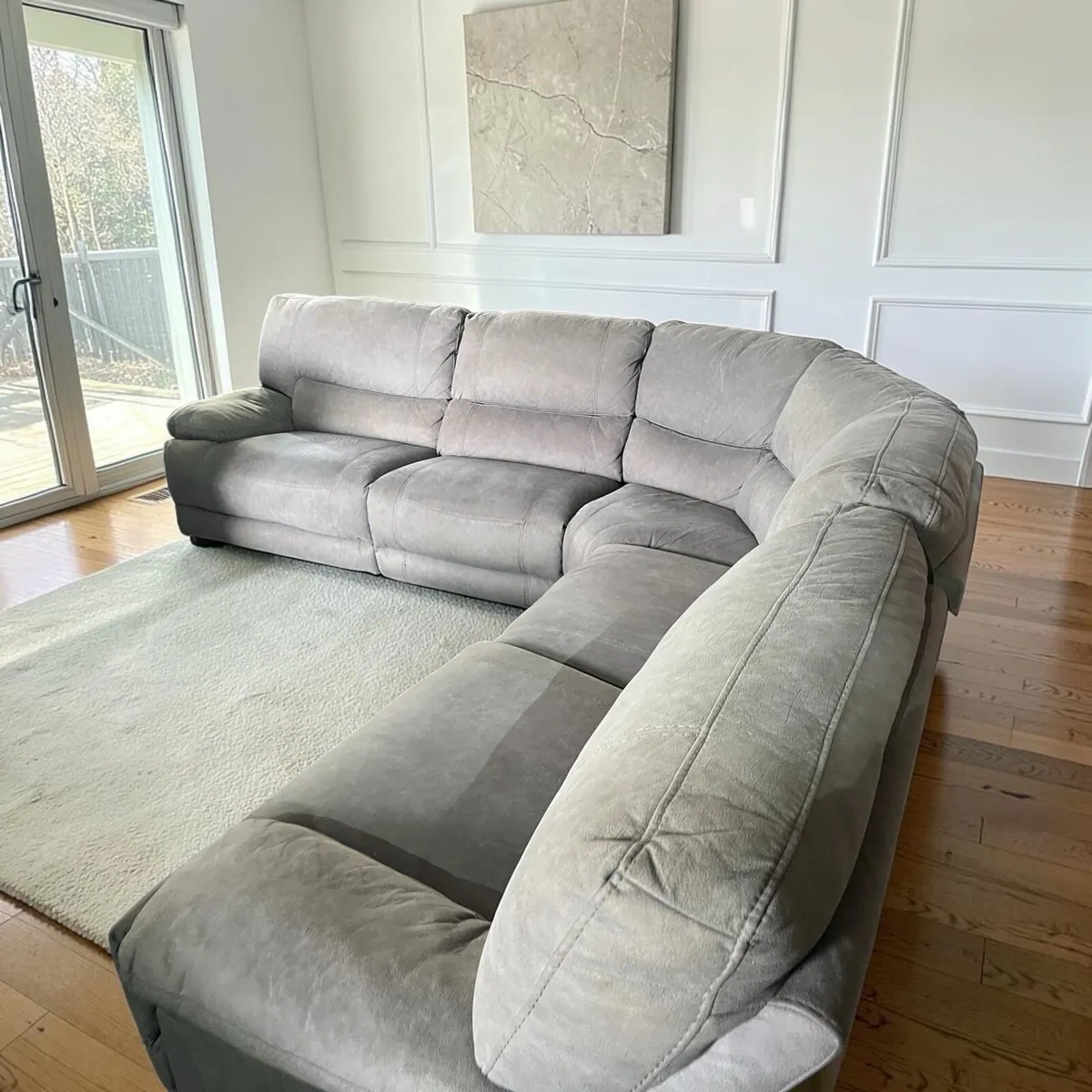 Light grey corner sofa recliner couch - Image 1