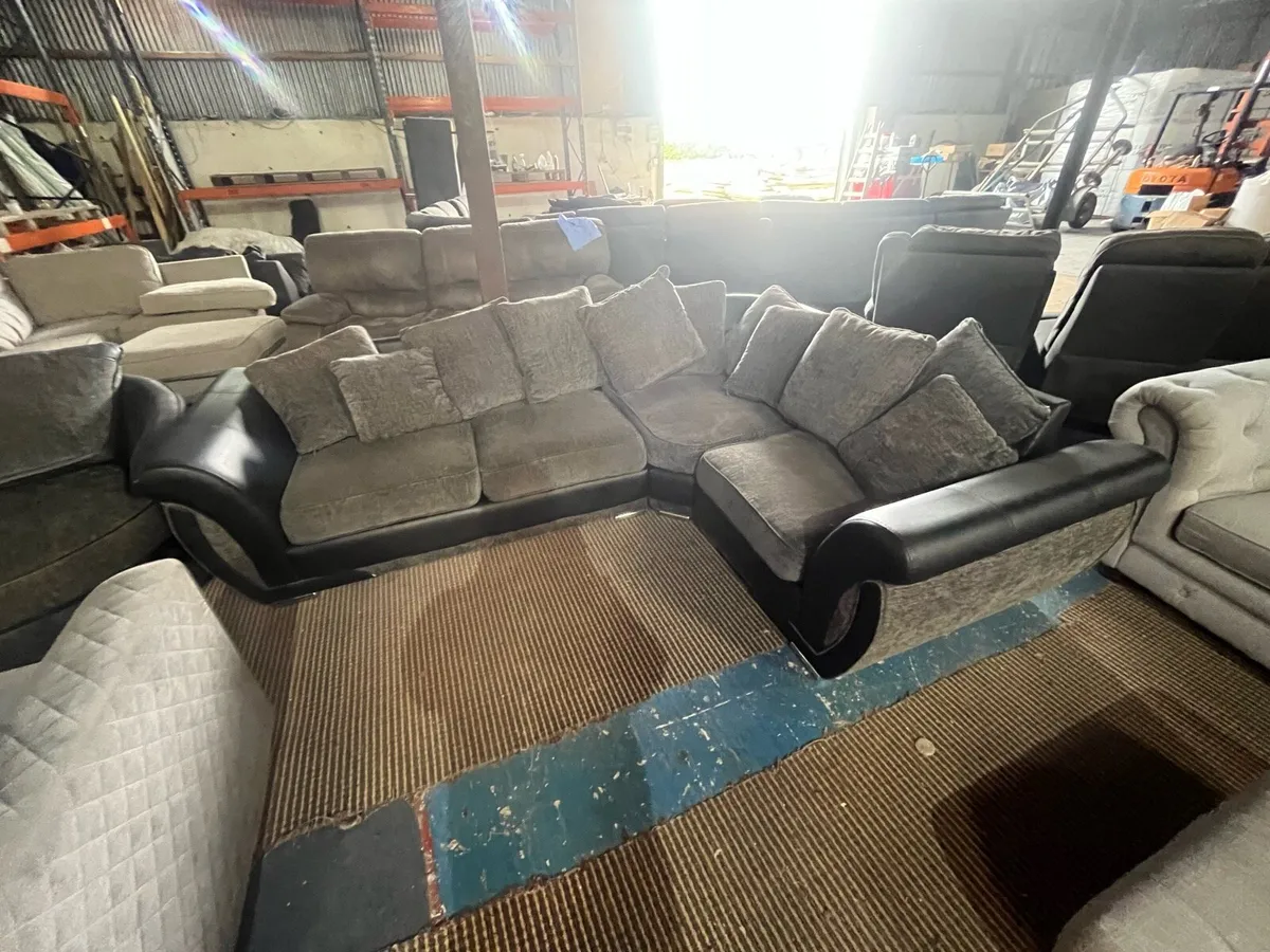 Black and grey corner sofa with matching footstool - Image 4