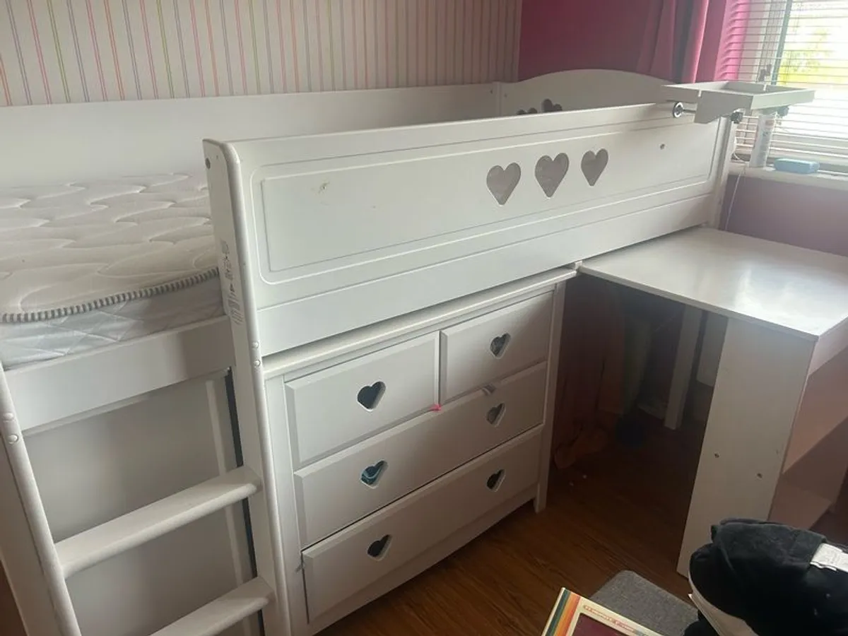 kids bunk bed with chest of drawers bookcase and pull out desk - Image 1