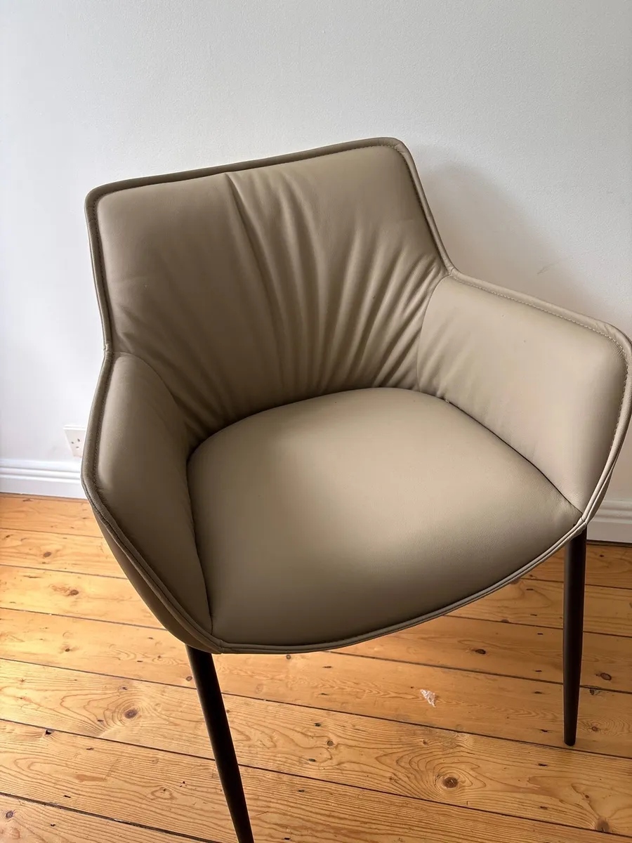 Leather dining chairs taupe x4, Casey’s - Image 3