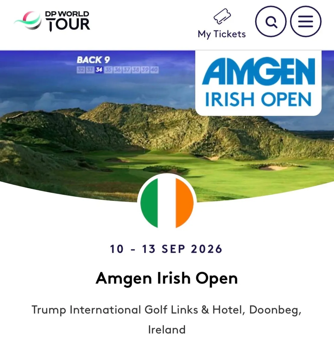 Irish Open Tickets x 2 x All 5 Days - Image 1