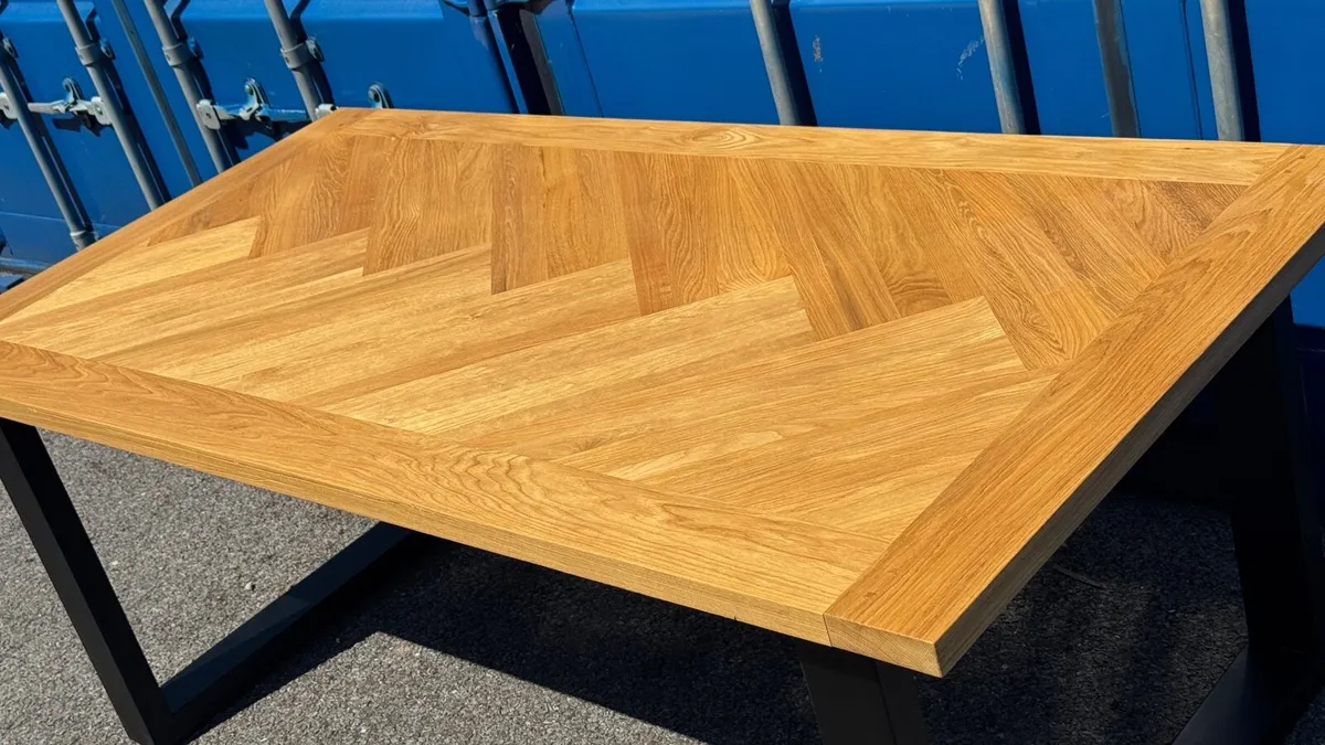 200cm Scandinavian Herringbone Oak Dining Table - Image 3