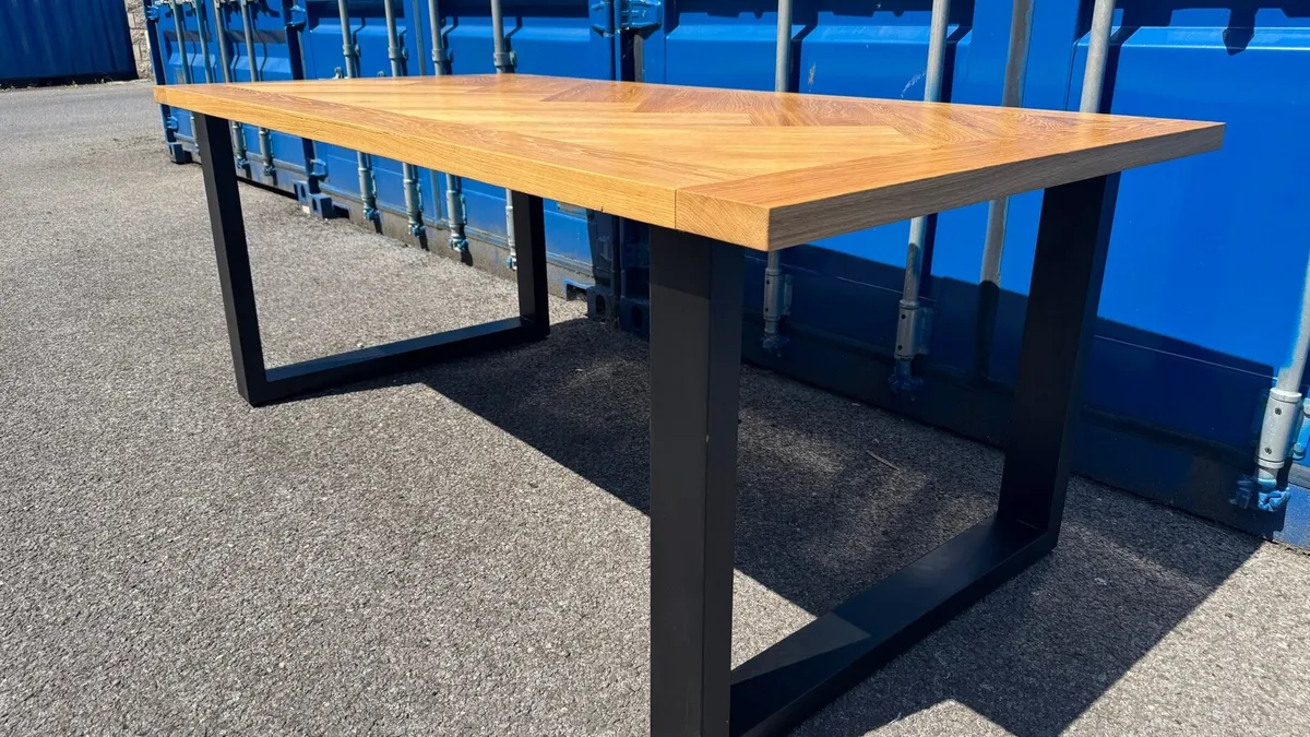 200cm Scandinavian Herringbone Oak Dining Table - Image 2