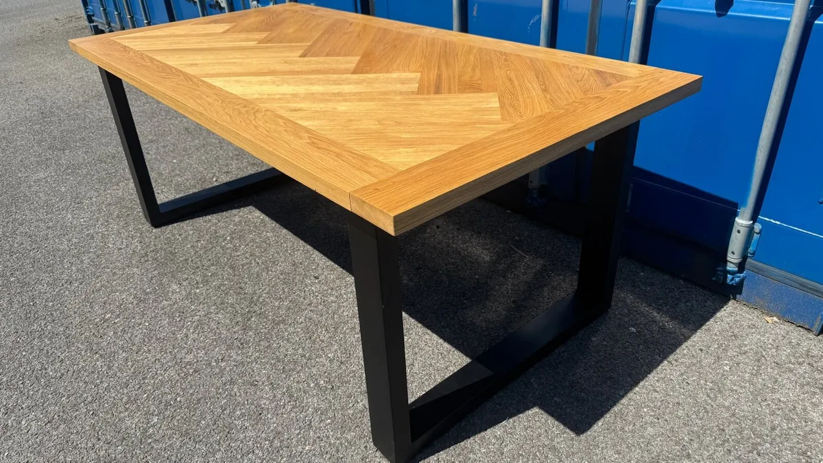 200cm Scandinavian Herringbone Oak Dining Table - Image 1