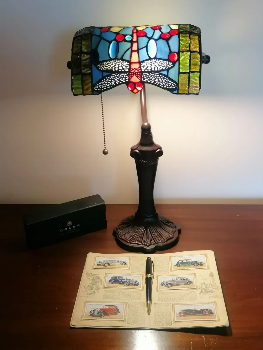 New Tiffany Bankers Lamp – Dragonfly Stained Glass - Image 1