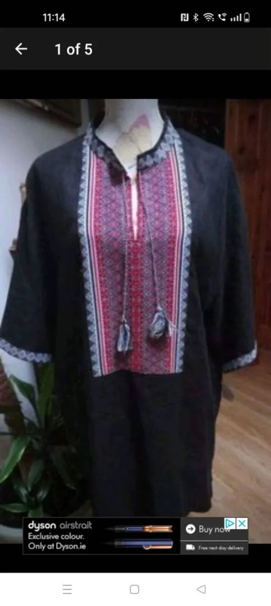 Bohemian hand embroidered linen shirt, relaxed fit - Image 1
