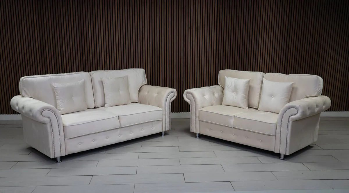 Olympia Cream 3+2 Fullback Cushions Sofa Set - Image 1
