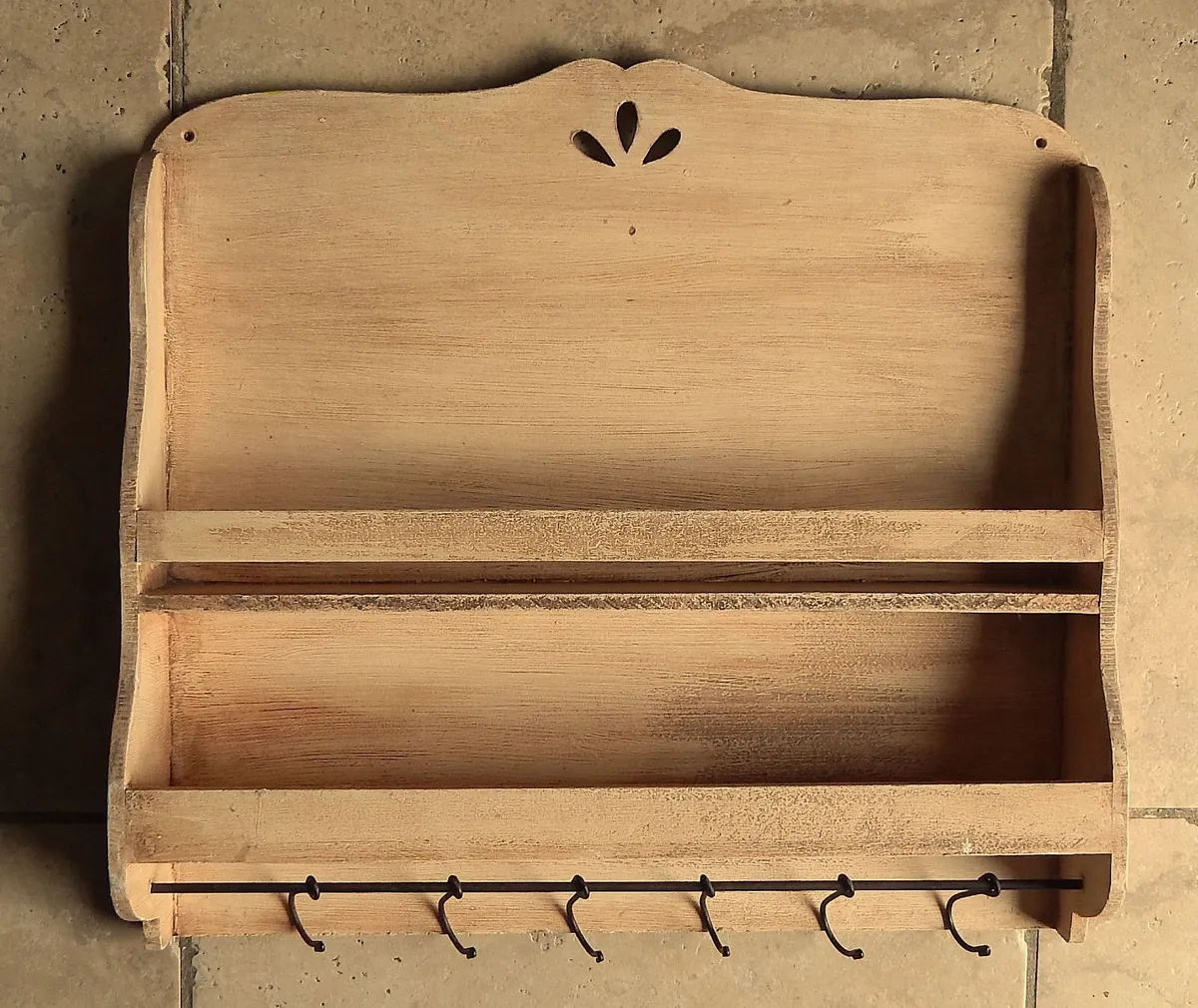 Handmade Wooden Plate Rack with Hooks - Image 2