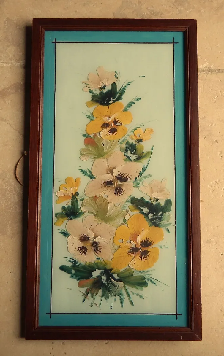 Large Framed Still Life Painting on Glass Panel - Image 1