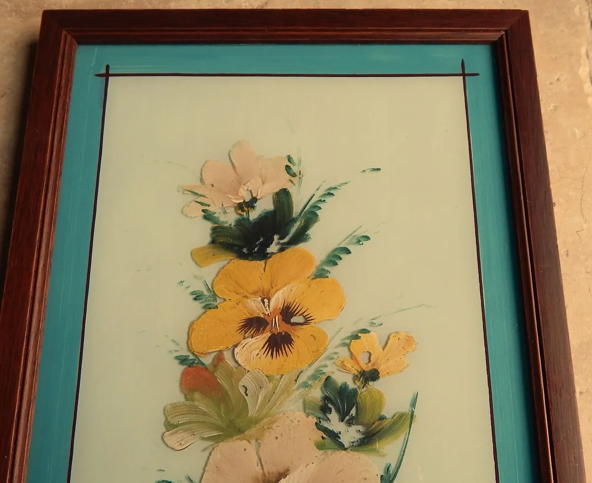 Large Framed Still Life Painting on Glass Panel - Image 2